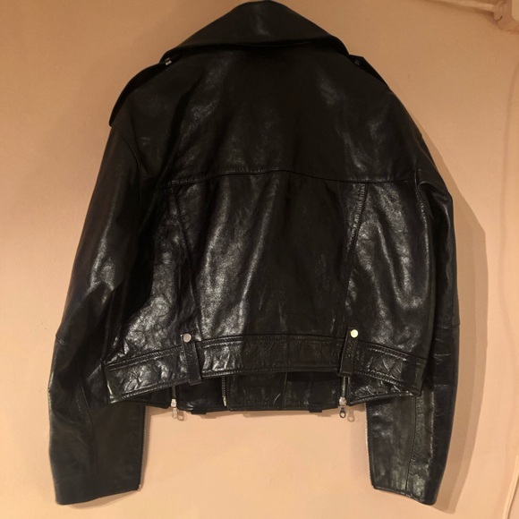 ROKH Leather Biker Jacket Oversized Boxy Silver Hardware Zipper Vents, FR 36 - Picture 6 of 8